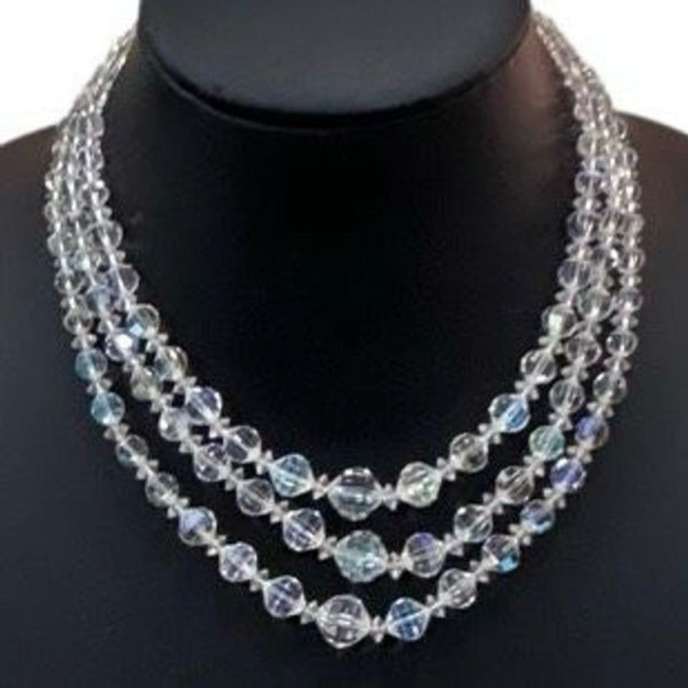 Vintage Laguna Layered Necklace 14"-16” 3” ext. AB
Aurora Borealis Triple Strand - Picture 9 of 9